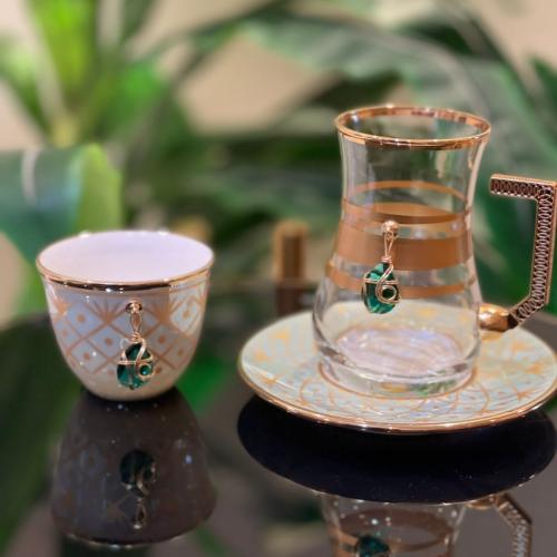 طقم بيالات وفناجين تركي ذهبي
