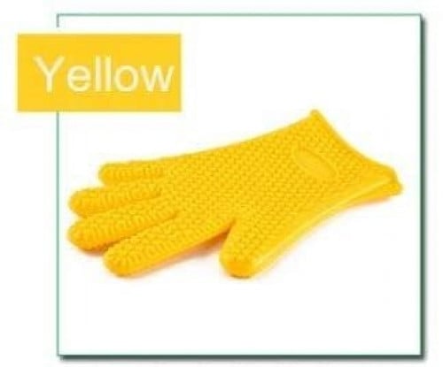 قفاز مقاوم للحرارة والبرودة للطهي والشواء من السيليكون المقاوم للماء ومقاوم للحرارة، - أصفر