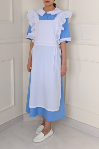 فستان مع مريلة طويلة لون سماوي ستايل ال80