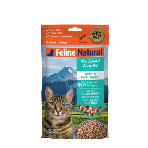 طعام القطط المجفف بالتجميد من لحم البقر والهوكي من شركة Feline Natural