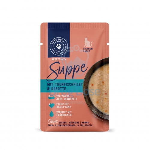 سناك شوربة تونة ودجاج بالجزر للقطط من شركة Pets Deli