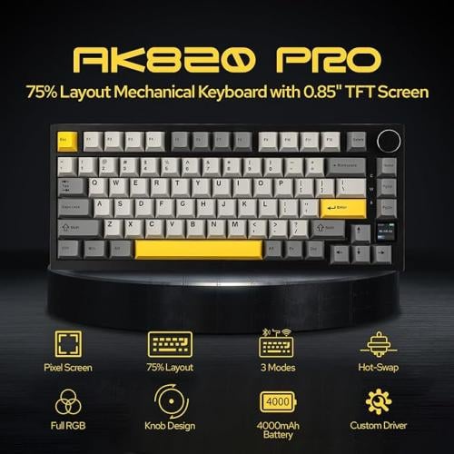 Ajazz AK820 Pro 75% Mechanical Keyboard, Gasket-Mo...