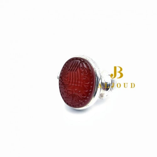 خاتم فضة عيار 925 عقيق يمني كبدي T532