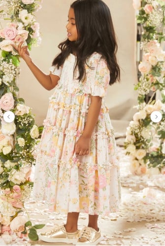 SUNRISE BLOOM COTTON SMOCKED KIDS DRESS