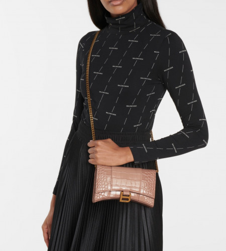 BALENCIAGA Hourglass croc-effect leather clutch