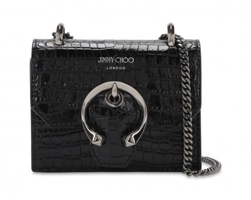 JIMMY CHOO MINI PARIS CROC EMBOSSED LEATHER BAG