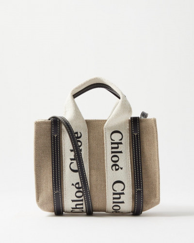 CHLOÉ Woody  leather-trimmed cotton-canvas tote