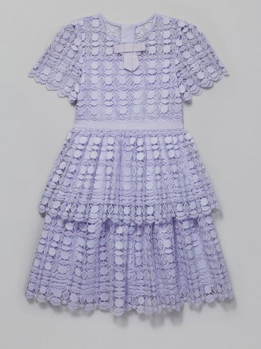 Lilac Petal Lace Tiered Mini Dress