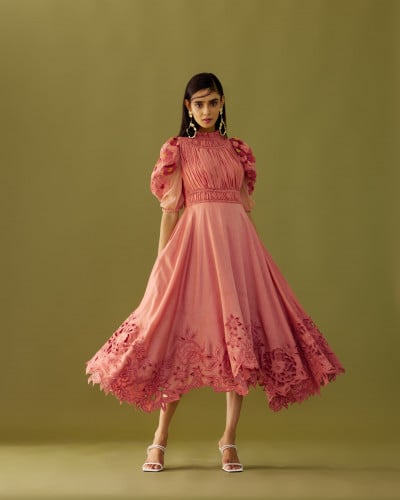OLD ROSE RUCHED DRESS