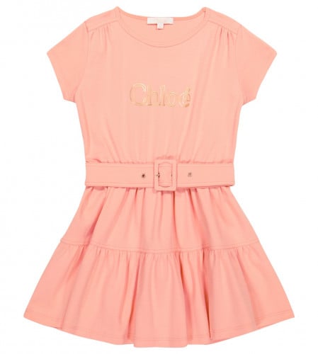 CHLOÉ KIDS Logo cotton belted dress