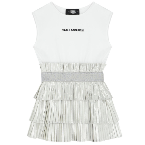 KARL LAGERFELD Girls Silver & White Logo Dress