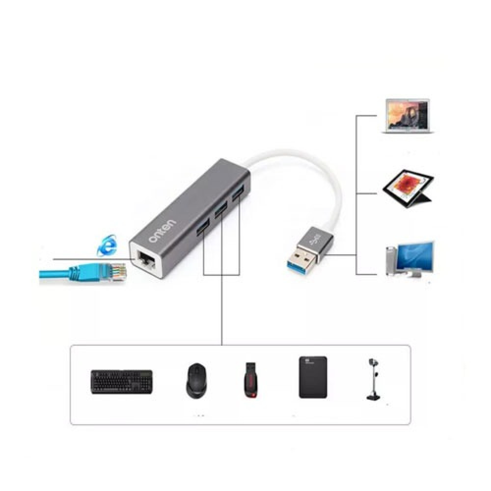 محول من USB الى منافذ USB 3.0 ومنفذ شبكة  من شركة Onten