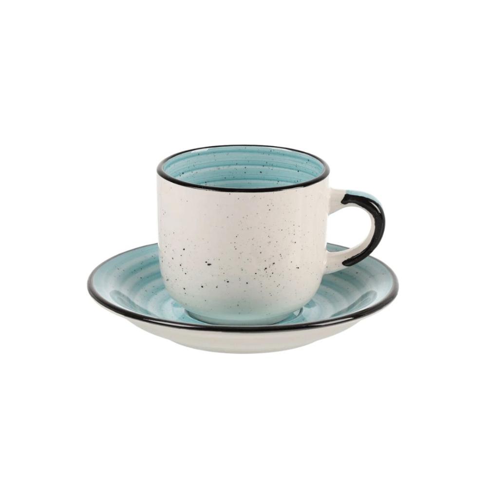 كوب  سيراميك مع طبق  الوان متعددة من نكهة المشروب