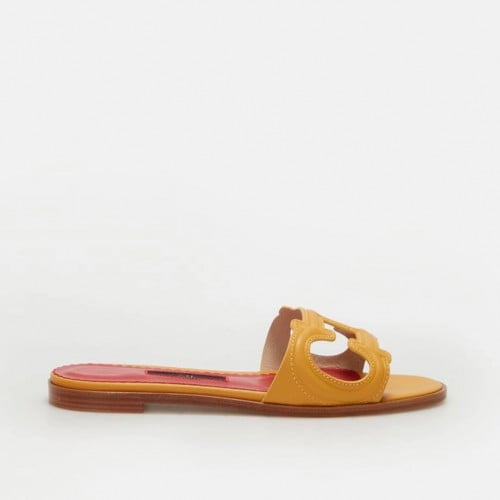 INITIALS INSIGNIA CUTOUT LEATHER SLIDES