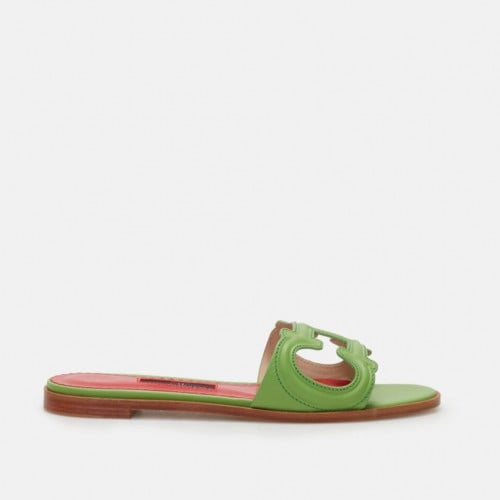 INITIALS INSIGNIA CUTOUT LEATHER SLIDES