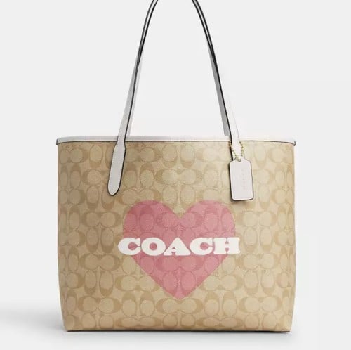 City Tote In Signature Canvas With Heart Print