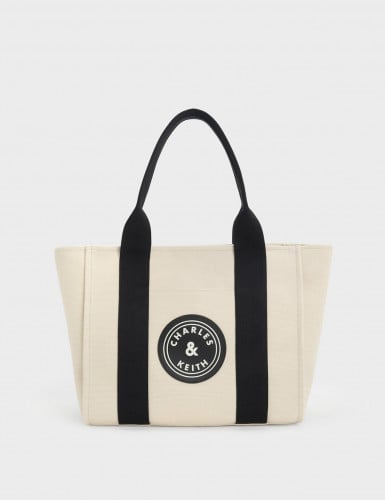 Large Kay Canvas Contrast-Trim Tote Bag - Taupe