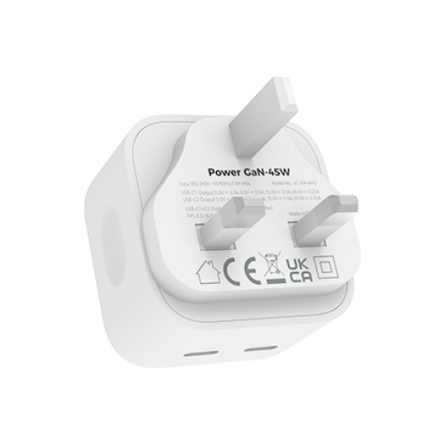 شاحن حائط Power GaN-45W بمنفذين من النوع C (PD3.0...