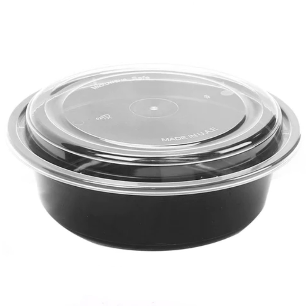 زبدية بلاستيك دائرية 16 اونز مع غطاء منفصل مقاس 15.5 × 12.5 × 5 سم أسود -150