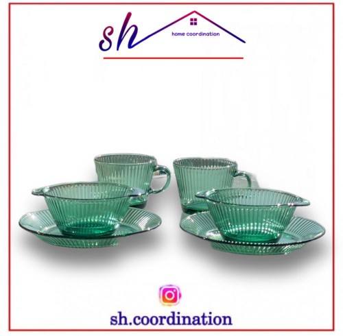طقم طعام زجاجي اخضر لشخصين