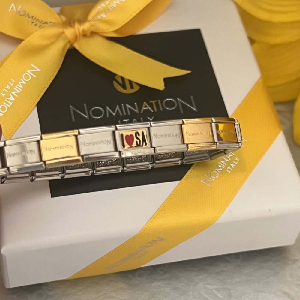 Golden Composable bracelet, Light Blue Elephant + Baby | Nomination