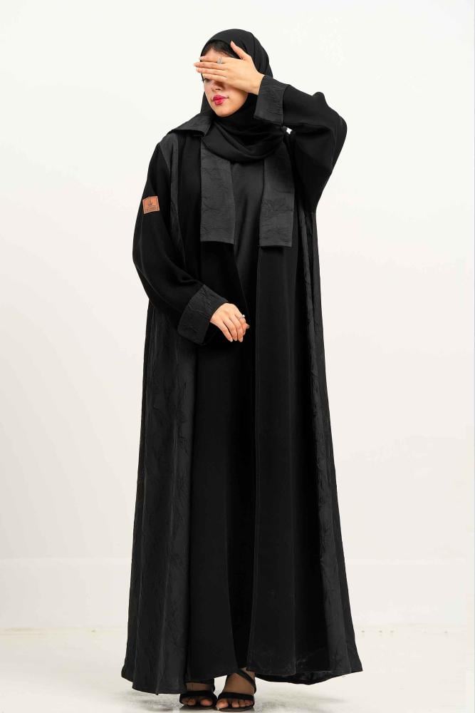 Korean ceramic crepe abaya, cloche, with jacquard fabric inserts