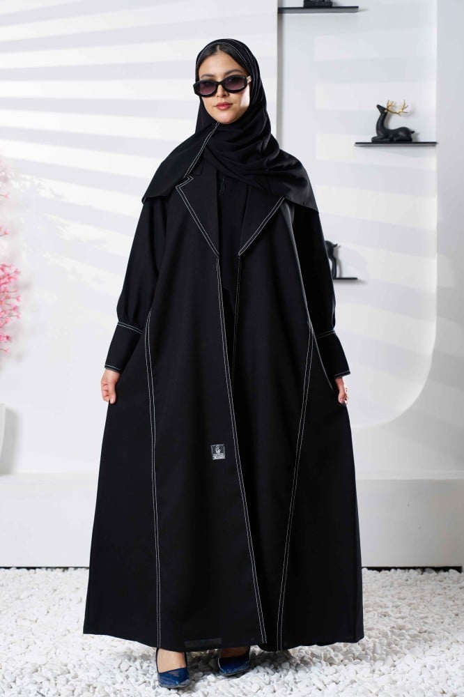 Cloche abaya with white stripes