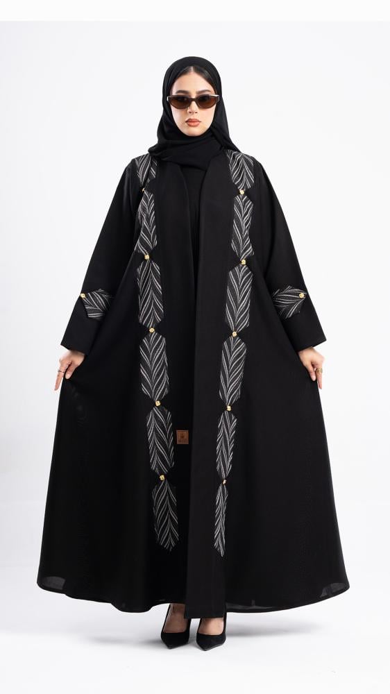 Julia Abaya with Jacquard Embroidery and Decorative Button