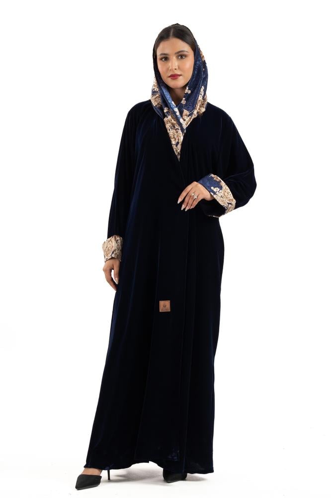 عباية وِداد بتدخيلة حرير فرنسي كحلي