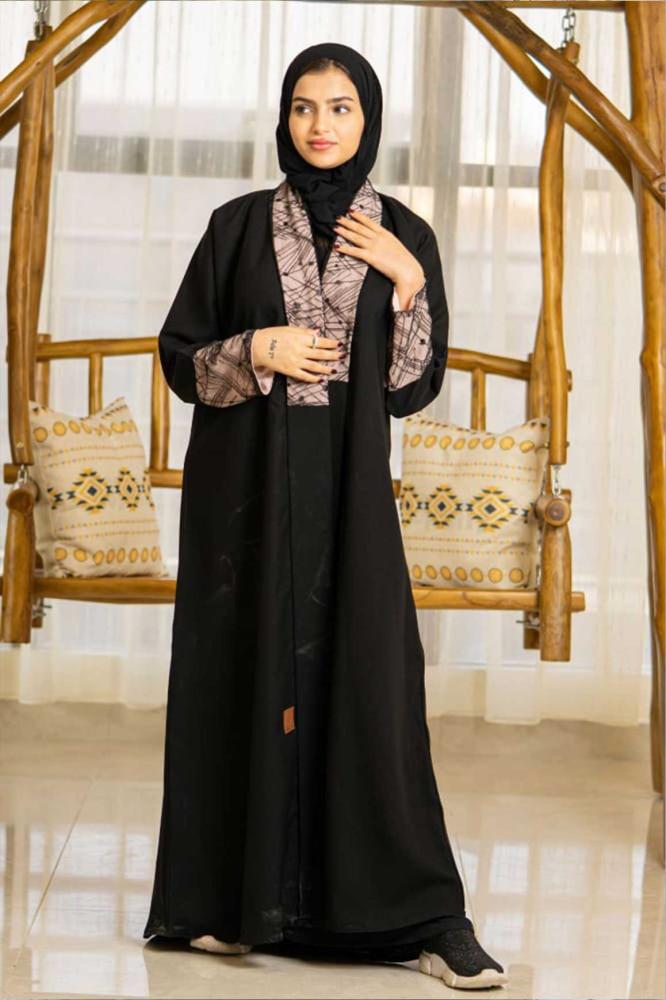 عباية كاجوال مع دانتيل مبطن بلون نيود