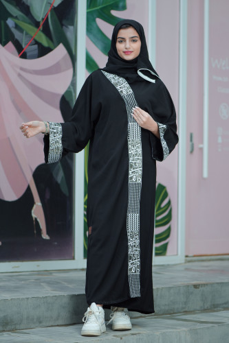Abaya with Arabic letters embroidery on the front and sleeves