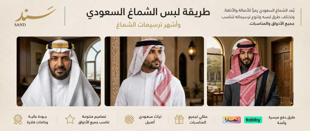 طريقة لبس الشماغ السعودي وأشهر ترسيمات الشماغ بطريقة أنيقة وثابتة