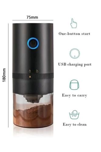 F.A.M.S مطحنة قهوة محمولة - قابلة لإعادة الشحن عبر USB، إعدادات طحن قابلة للتعديل، محرك قوي