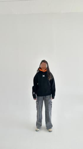 دبل كاب هودي أسود oversize