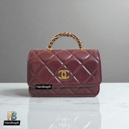 شنطة جلد شانيل مجدول وسط Burgandy