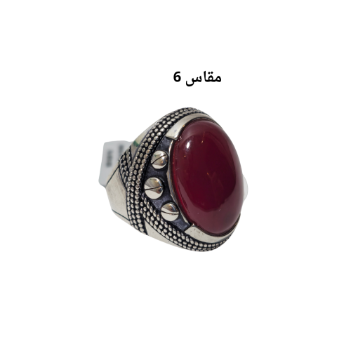 خاتم فضة عقيق عنابي مقاس 6