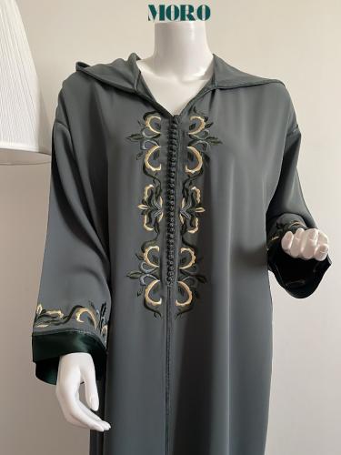 جلابية ناعمة مطرزة - لون زيتي S/M