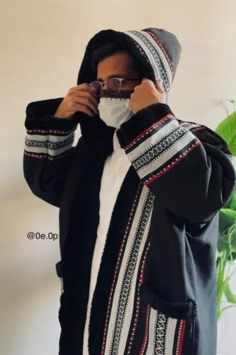 فروه مطرزه بمخمل وجلد بني