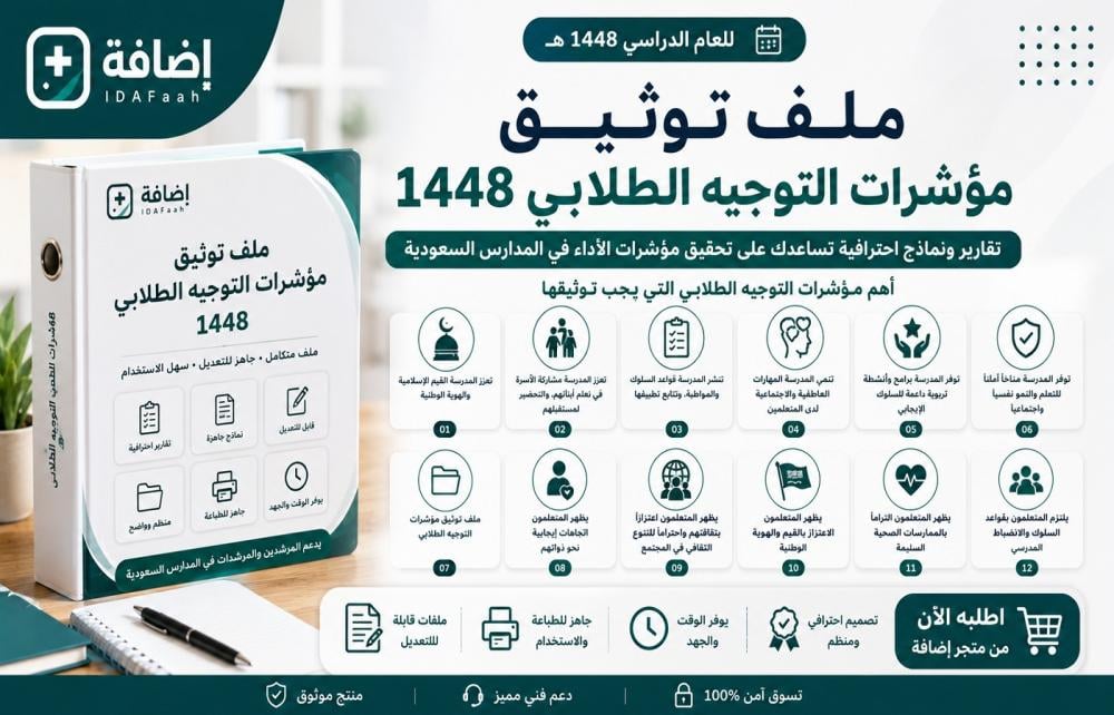 ملف توثيق مؤشرات التوجيه الطلابي 1448: دليل شامل لتحقيق مؤشرات الأداء في المدارس السعودية