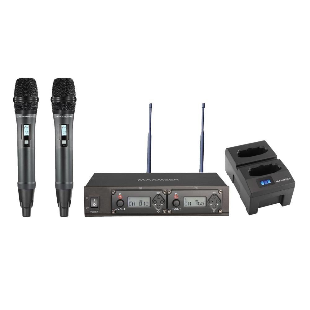 رسيفر لاقطات لاسلكية ماكسمين 2 قناة رقمي مع 2 لاقط يدوي مع شاحن رقمي مجاناً ، MG-W2000
