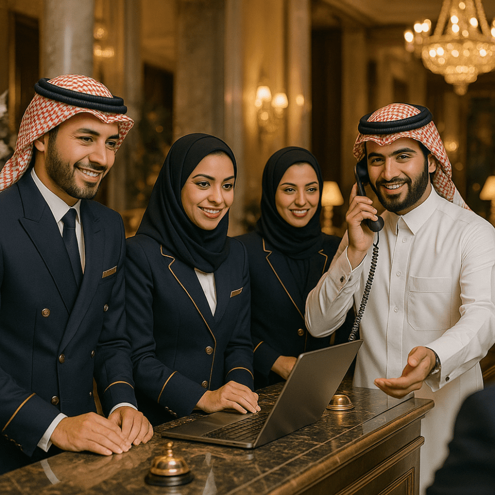 إعلان وظائف فندقية في الرياض بفندق خمس نجوم، تشمل الاستقبال، الحجوزات، مركز الاتصال، وعلاقات النزلاء. متطلبات وخبرات مميزة مطلوبة.