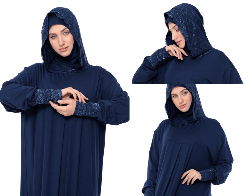 شرشف صفاء القطني مع الدانتيل - كحلي