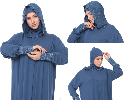 شرشف صفاء القطني مع الدانتيل - ازرق