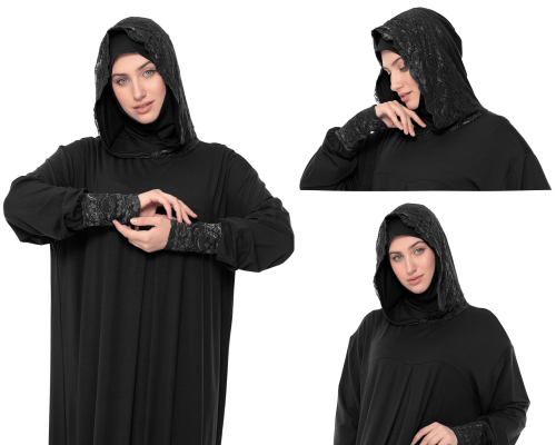 شرشف صفاء القطني مع الدانتيل - اسود