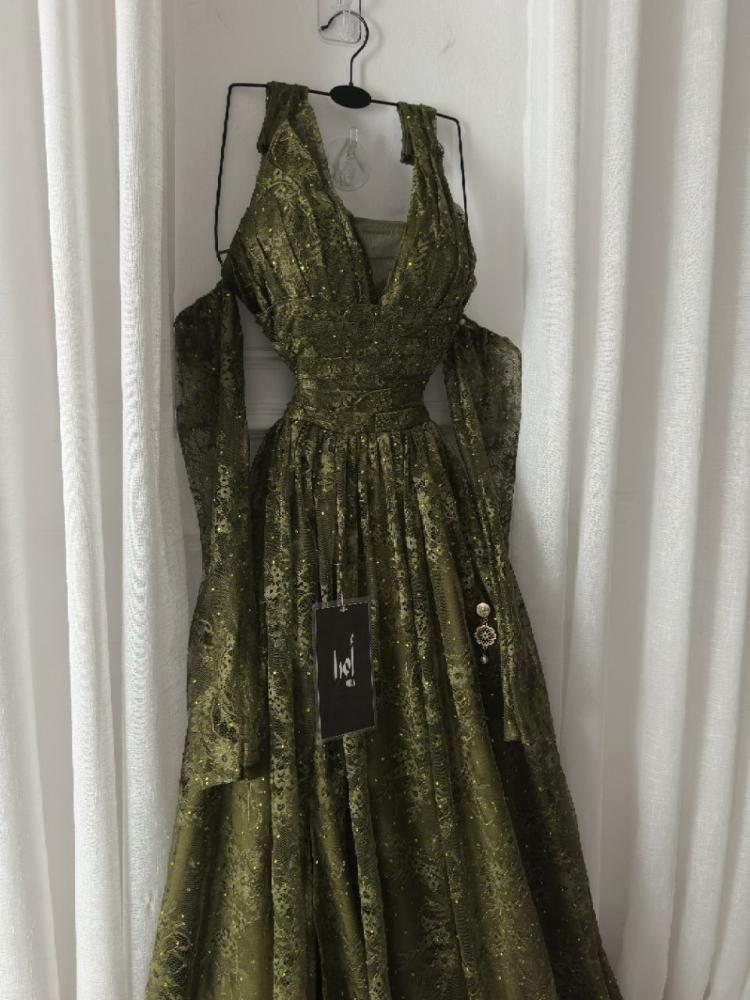 Herbal French lace double-layered flared dress