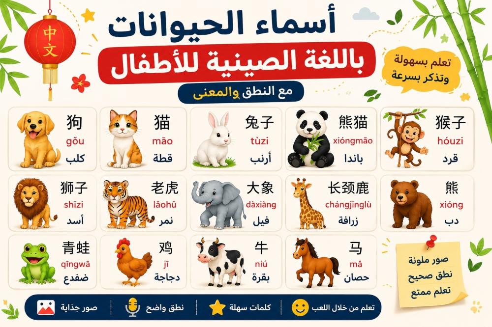 أسماء الحيوانات باللغة الصينية للأطفال (مع النطق والمعنى)