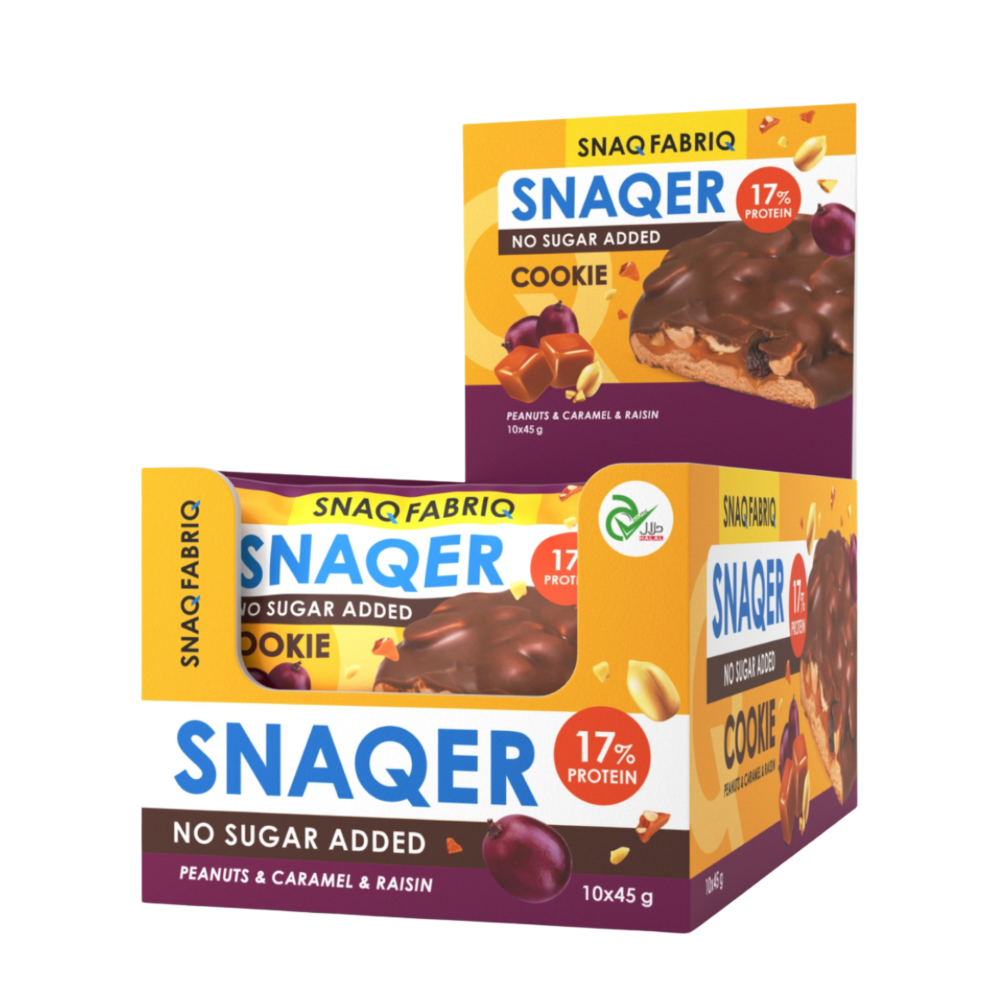 Snaq Fabriq Cookies with Peanuts, Raisins & Caramel Pack of 10 x 45 g