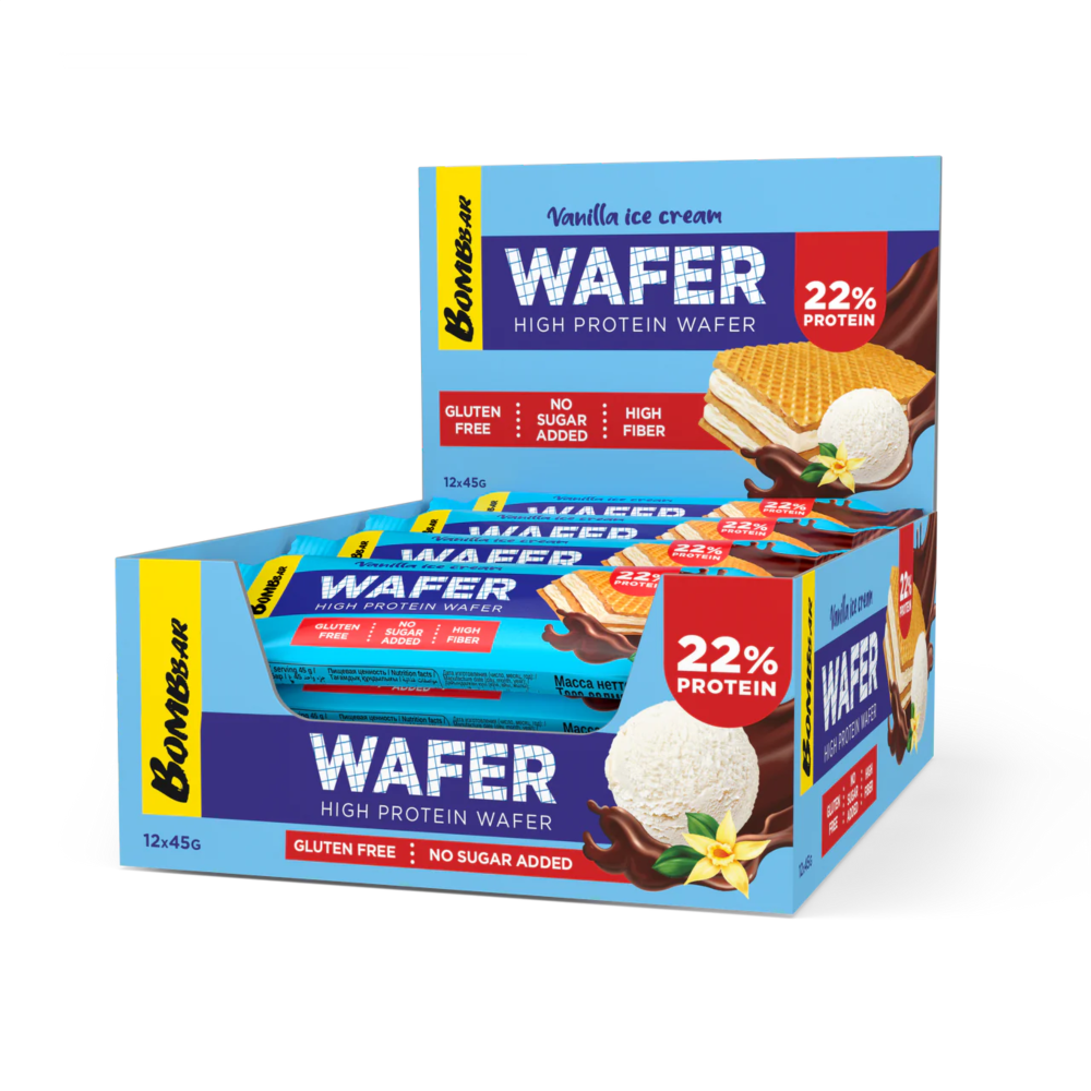 Bombar Protein Chocolate Wafer with Vanilla Ice Cream Pack 12 x 45 g