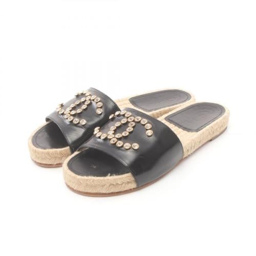 CHANEL COCO Mark Mule sandals shoes leather Black...