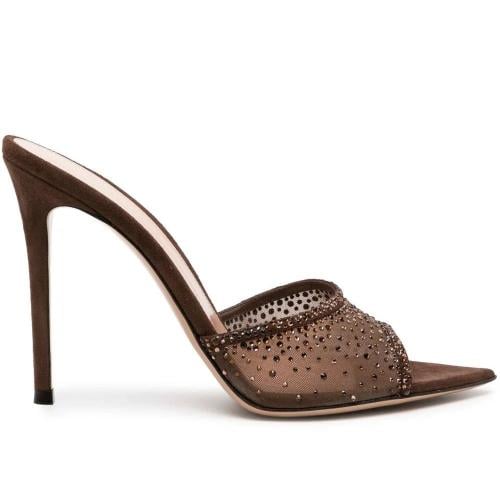Gianvito Rossi Rania Organza Crystal Mules in Sued...